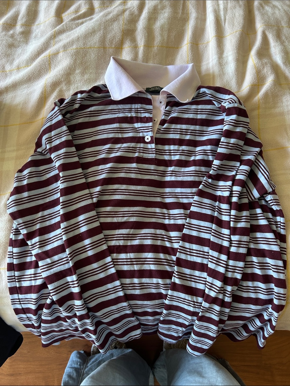 wild fable Striped Rugby Polo in Burgundy and White